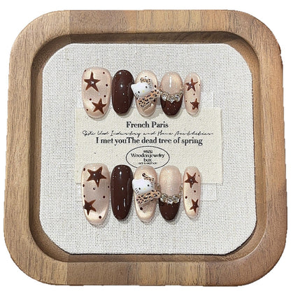 Hand-painted brown coffee star polka dots flash cat&
