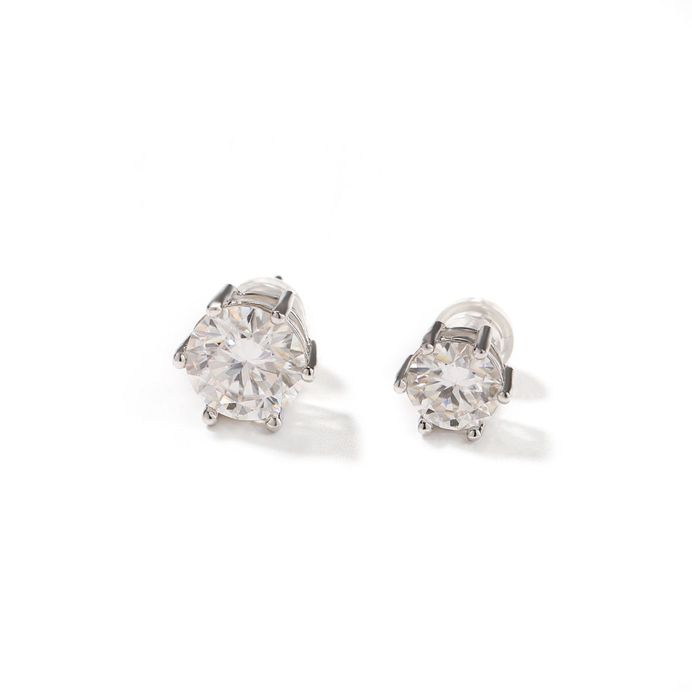 Hip-hop 925 silver moissanite six-prong earrings