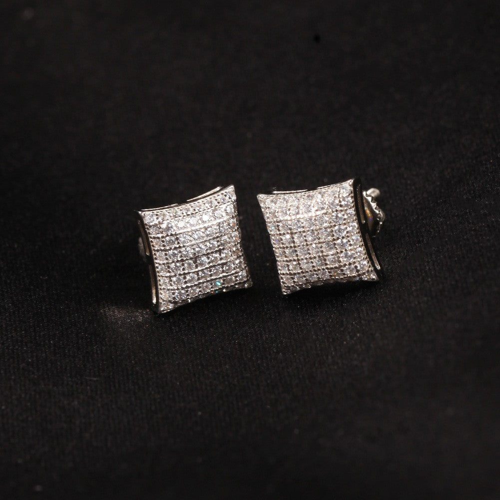 Hip Hop diamond-encrusted 925 silver stud earrings