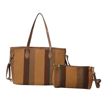 Canvas Striped Letter Print Tote – Large Shoulder &amp; Crossbody Bag, Trendy Versatile Shopper