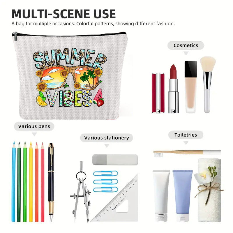 Linen printed cosmetic bag, cosmetic lipstick storage bag, small simple zipper evening clutch bag,