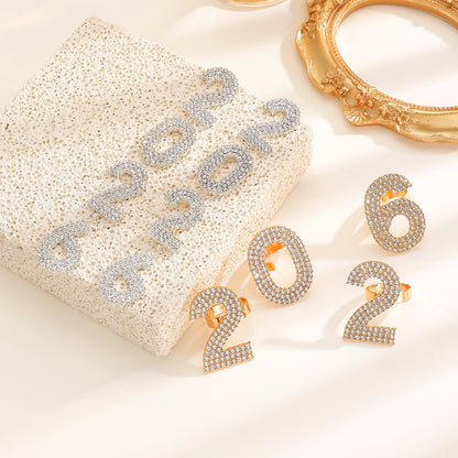 Zircon Inlaid Number Tassel Earrings &amp; Ring Set Luxury Party Jewelry