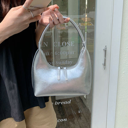 Silver mini hobo shoulder bag, small shoulder purse, women&