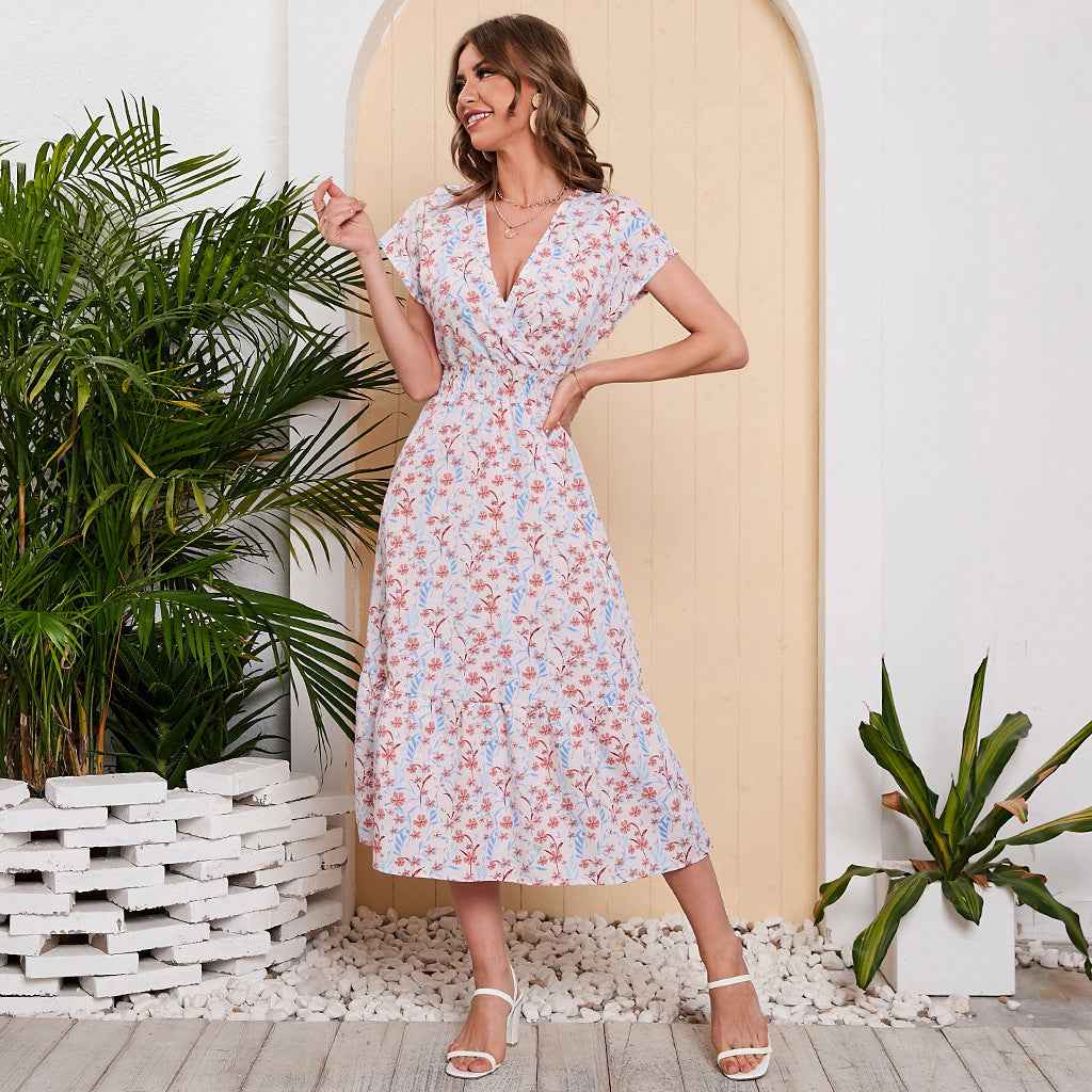 Women Summer Chiffon Floral Print Long Dress