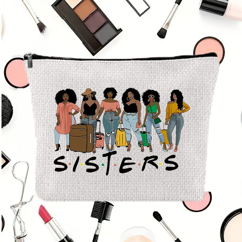 Linen printed cosmetic bag, cosmetic lipstick storage bag, small simple zipper evening clutch bag,