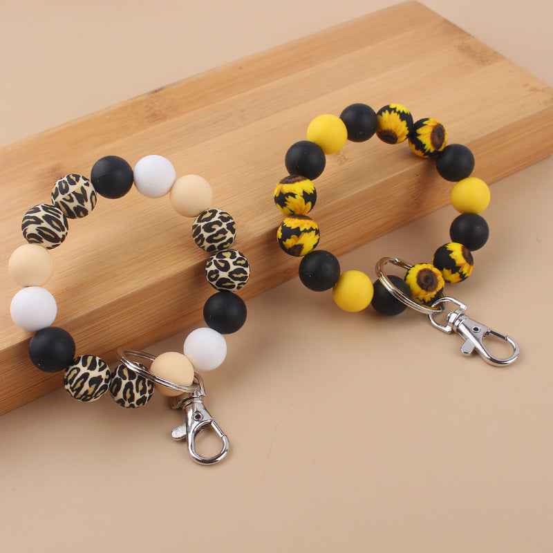 Silicone Beads Cow Sunflower Keychain Accessories, Creative Pendant Bracelet Bracelet Keyring Female