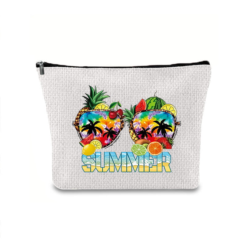 Linen printed cosmetic bag, cosmetic lipstick storage bag, small simple zipper evening clutch bag,
