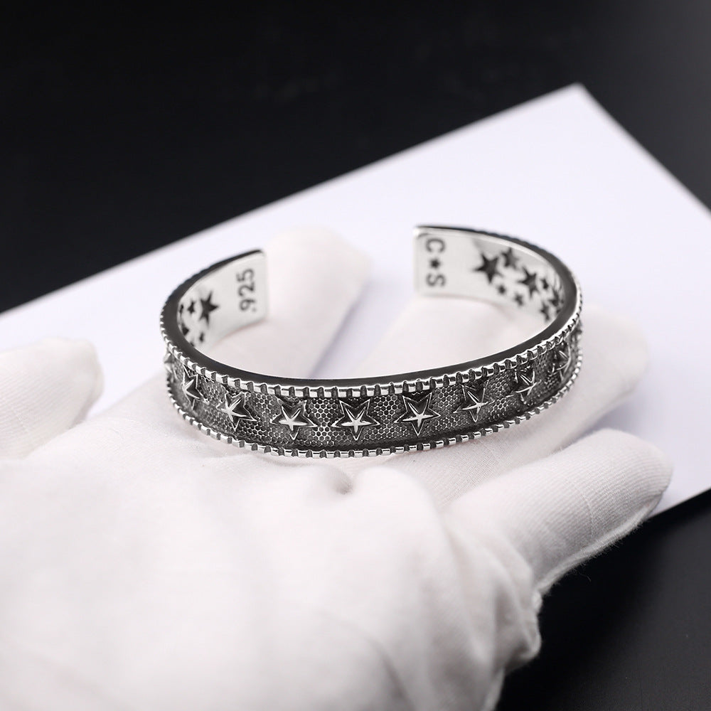 Retro five-pointed star open bracelet