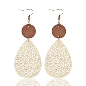 Bohemian Wood Disc and Leather Tassel Earrings
