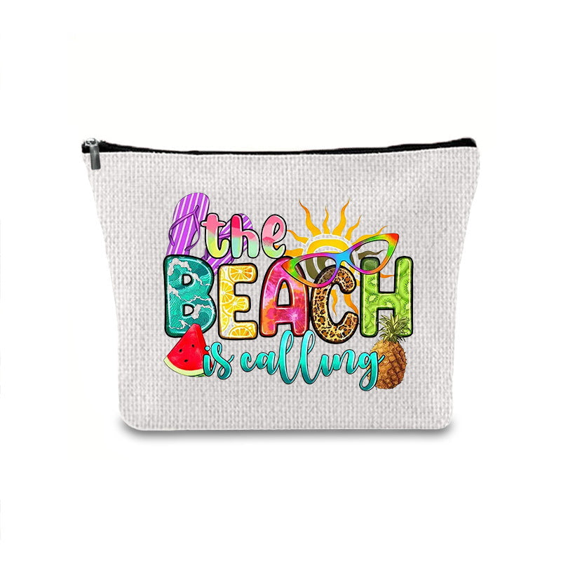 Linen printed cosmetic bag, cosmetic lipstick storage bag, small simple zipper evening clutch bag,