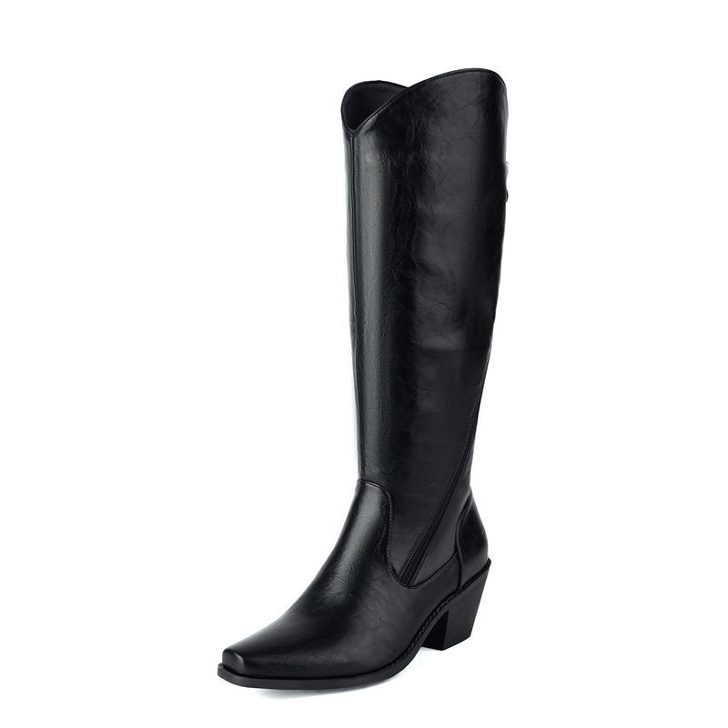 Chunky Heel Leather Martin Knee Boots | Big Sizes up to US16