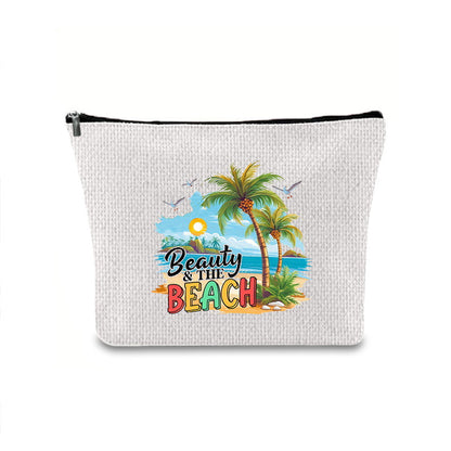 Linen printed cosmetic bag, cosmetic lipstick storage bag, small simple zipper evening clutch bag,