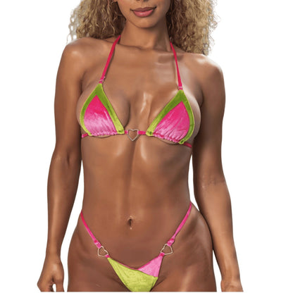 Sexy bikini, metal love decorative swimsuit, spliced women&