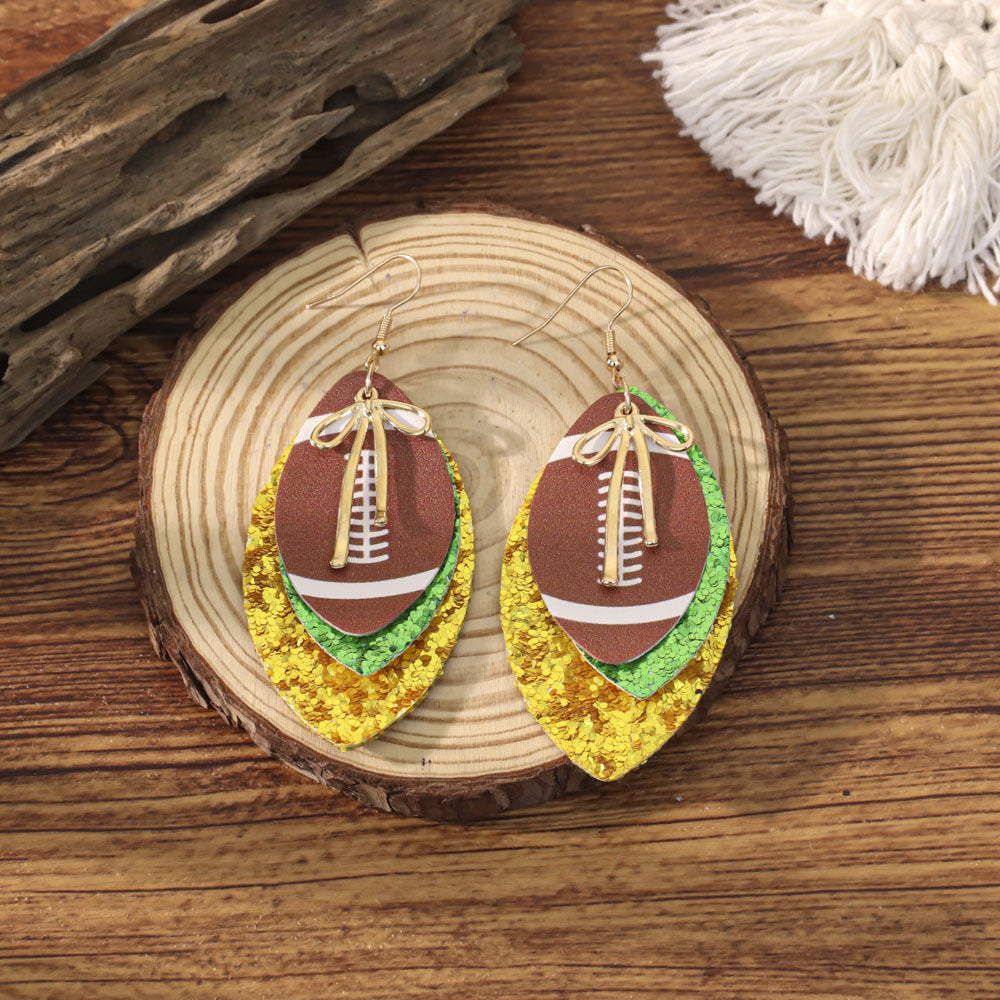 Sports Team Faux Leather Earrings - Volleyball, Basketball, Football, Baseball Geometric Drop Dangle Earrings