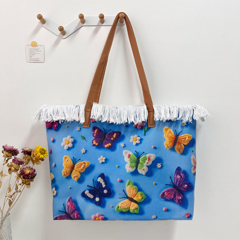 3D Print Fringe Bag – Reversible Large Beach Tote, Women&
