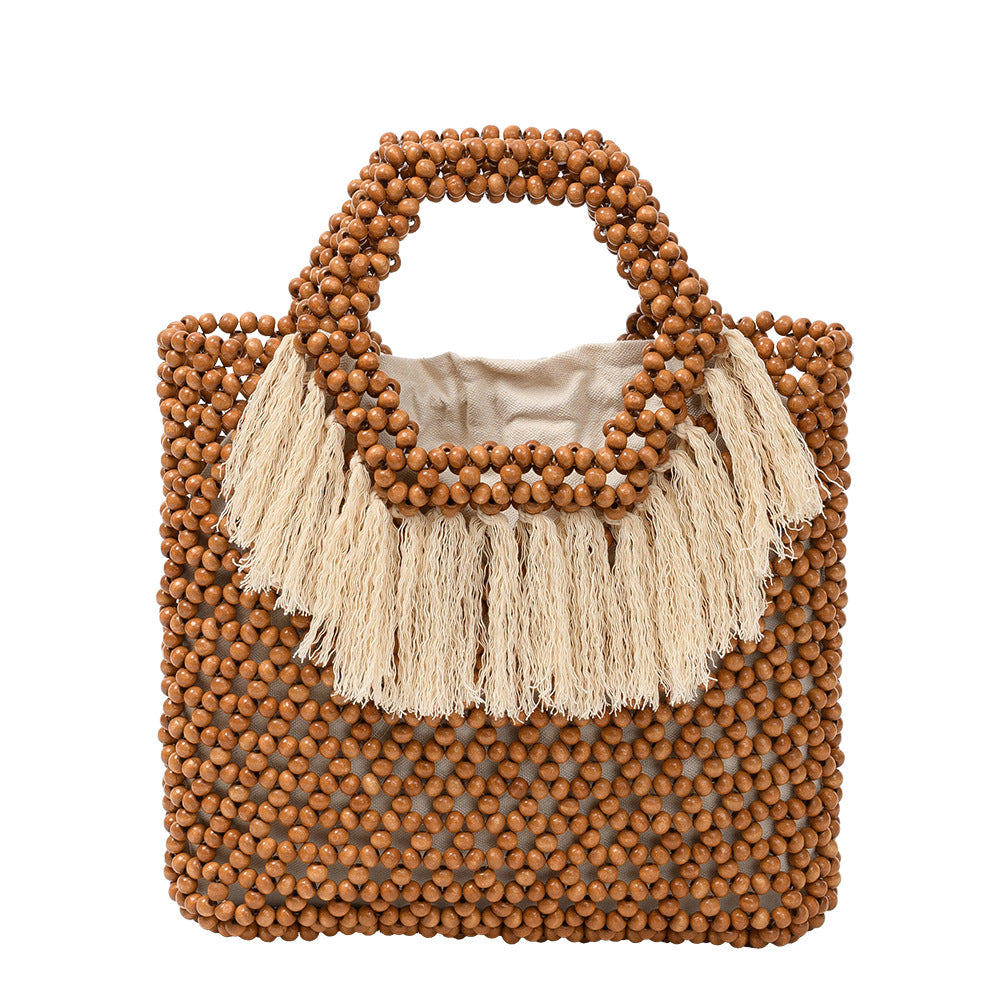 Beach Vacation Wooden Bead Bag – Handwoven Women&