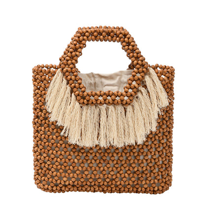 Beach Vacation Wooden Bead Bag – Handwoven Women&