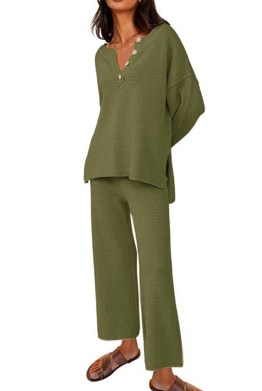 Solid Color Loose Leisure Two-Piece Set