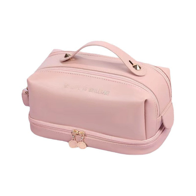Double layer double zipper makeup bag for women,Large capacity women&