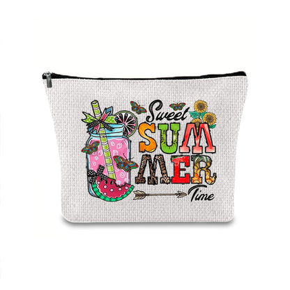 Linen printed cosmetic bag, cosmetic lipstick storage bag, small simple zipper evening clutch bag,