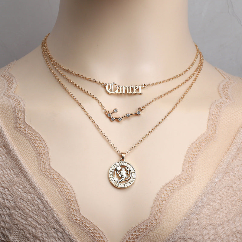Zodiac Necklace Vintage English Star Image Pendant Three Piece Jewelry Set