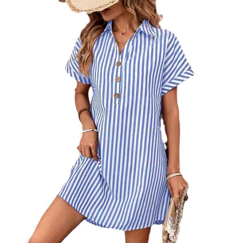 V-Neckline Striped Casual Holiday Dress