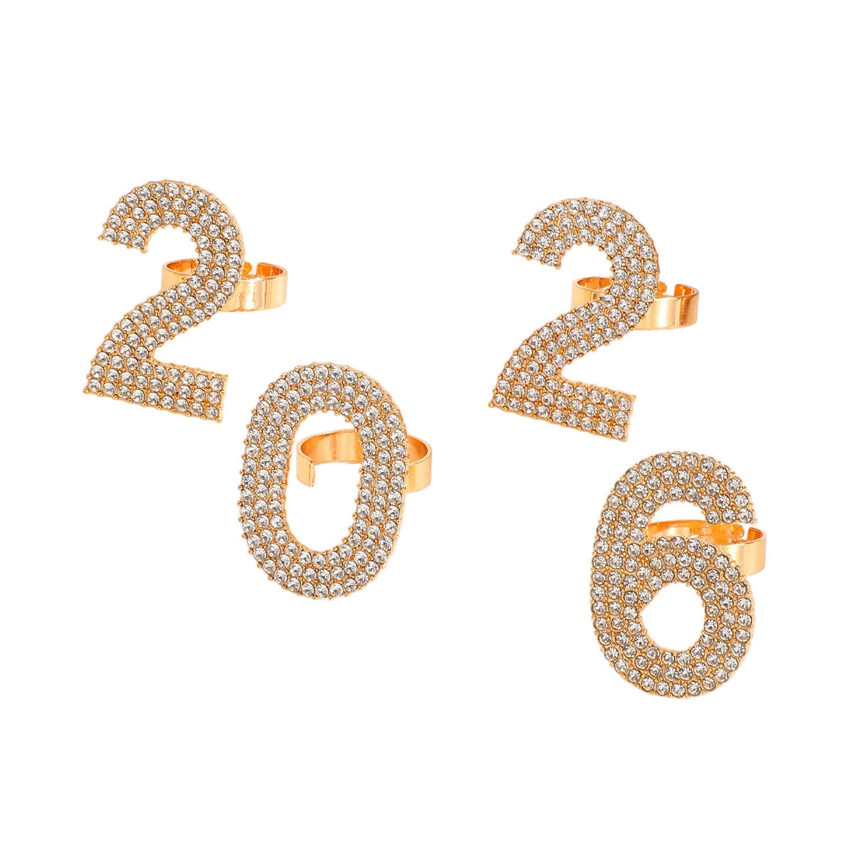Zircon Inlaid Number Tassel Earrings &amp; Ring Set Luxury Party Jewelry