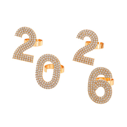 Zircon Inlaid Number Tassel Earrings &amp; Ring Set Luxury Party Jewelry
