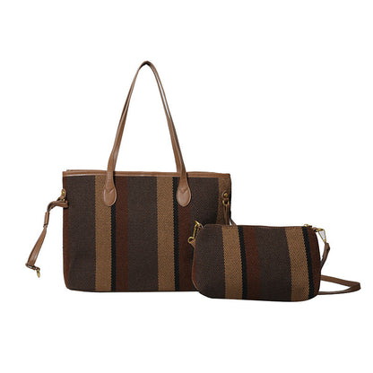 Canvas Striped Letter Print Tote – Large Shoulder &amp; Crossbody Bag, Trendy Versatile Shopper