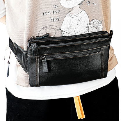 Multifunctional Genuine Leather Chest Bag &amp; Waist Bag for Men and Women – Fanny Pack for Travel, Sports, Running, and Holidays with Multiple Pockets