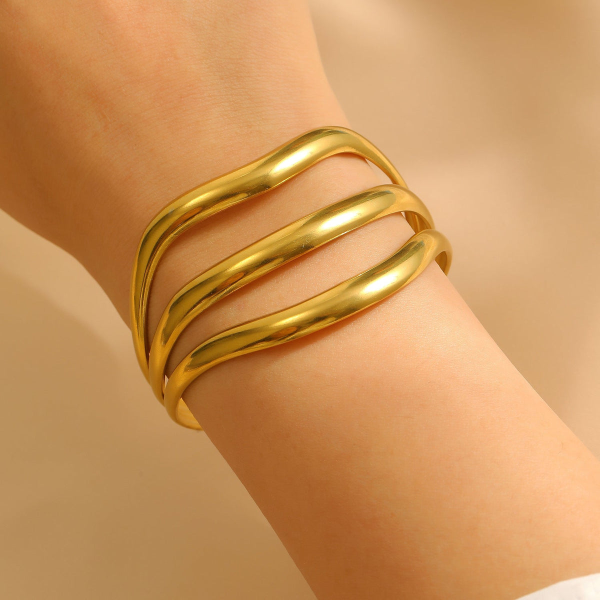 Exaggerated Vintage Stainless Steel Multi-Layer Wavy Ring &amp; Bangle Set Party Banquet