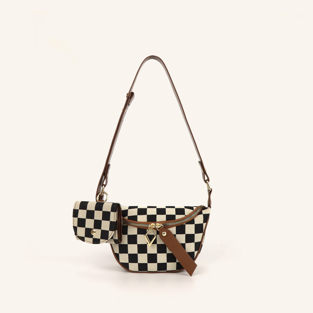 Small Crossbody Bag – Versatile Commute with Checkerboard Canvas, Compact Earphone Bag, Stylish 2-in-1 Chest Bag &amp; Fanny Pack for Everyday Use