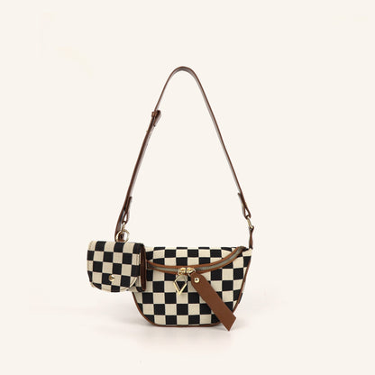 Small Crossbody Bag – Versatile Commute with Checkerboard Canvas, Compact Earphone Bag, Stylish 2-in-1 Chest Bag &amp; Fanny Pack for Everyday Use