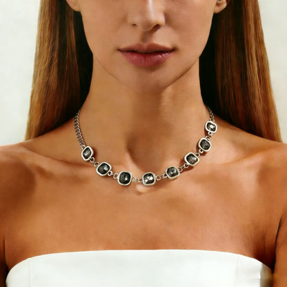 Luxury Irregular Acrylic Black Diamond Pendant Necklace &amp; Bracelet Set Women Autumn Winter