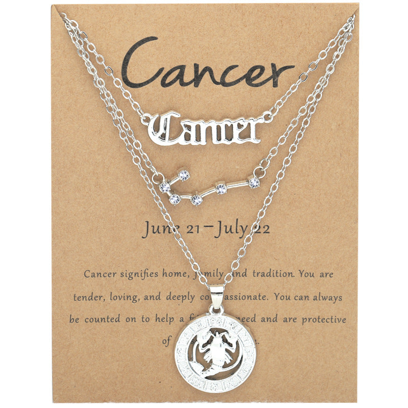 Zodiac Necklace Vintage English Star Image Pendant Three Piece Jewelry Set