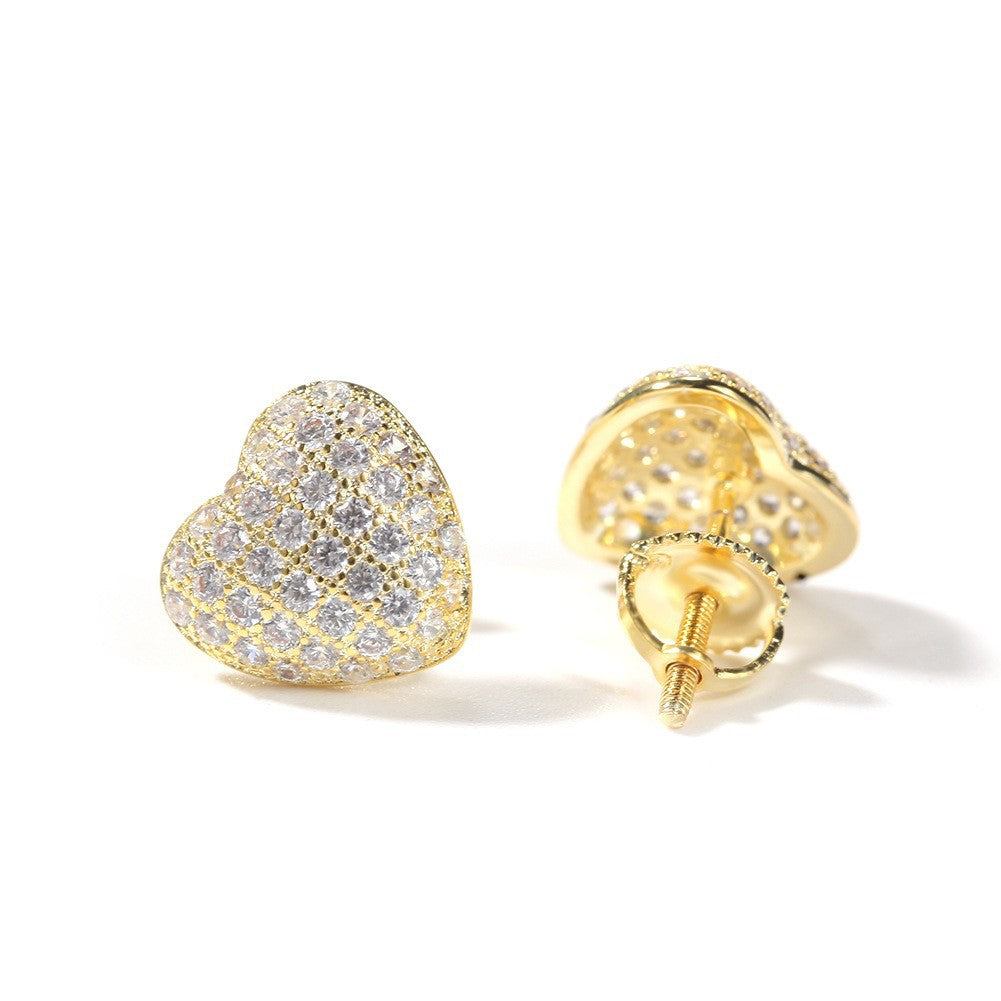Hip Hop diamond-encrusted 925 silver stud earrings