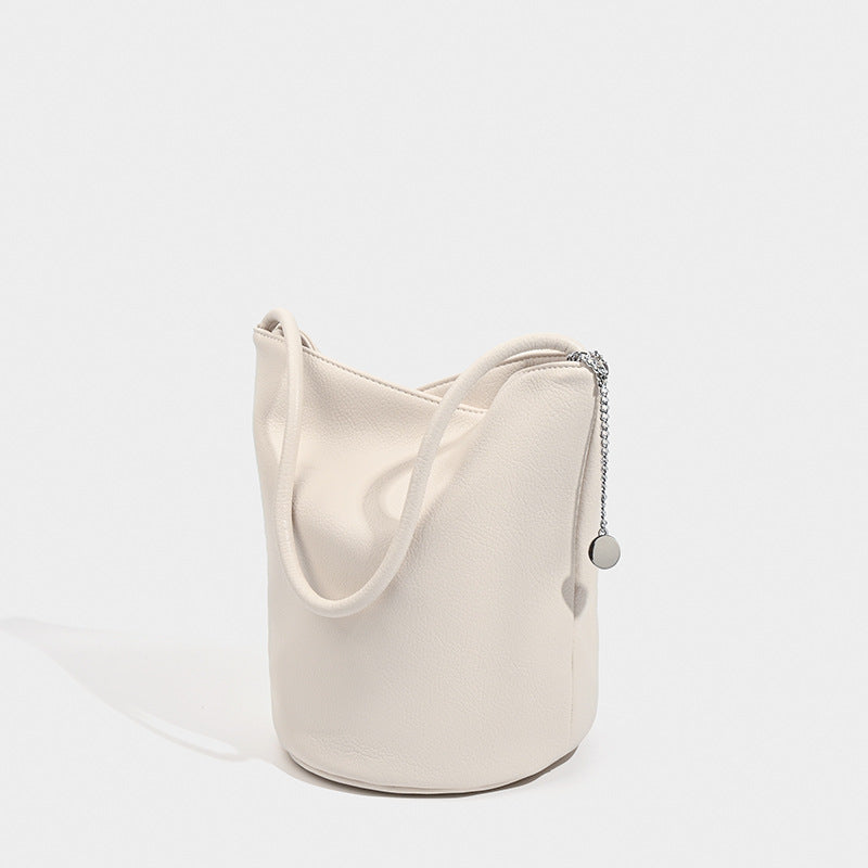 Retro soft leather bucket bag, women&