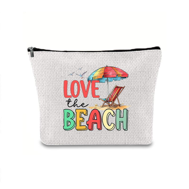 Linen printed cosmetic bag, cosmetic lipstick storage bag, small simple zipper evening clutch bag,