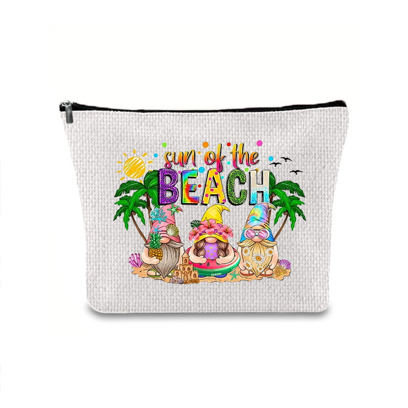 Linen printed cosmetic bag, cosmetic lipstick storage bag, small simple zipper evening clutch bag,