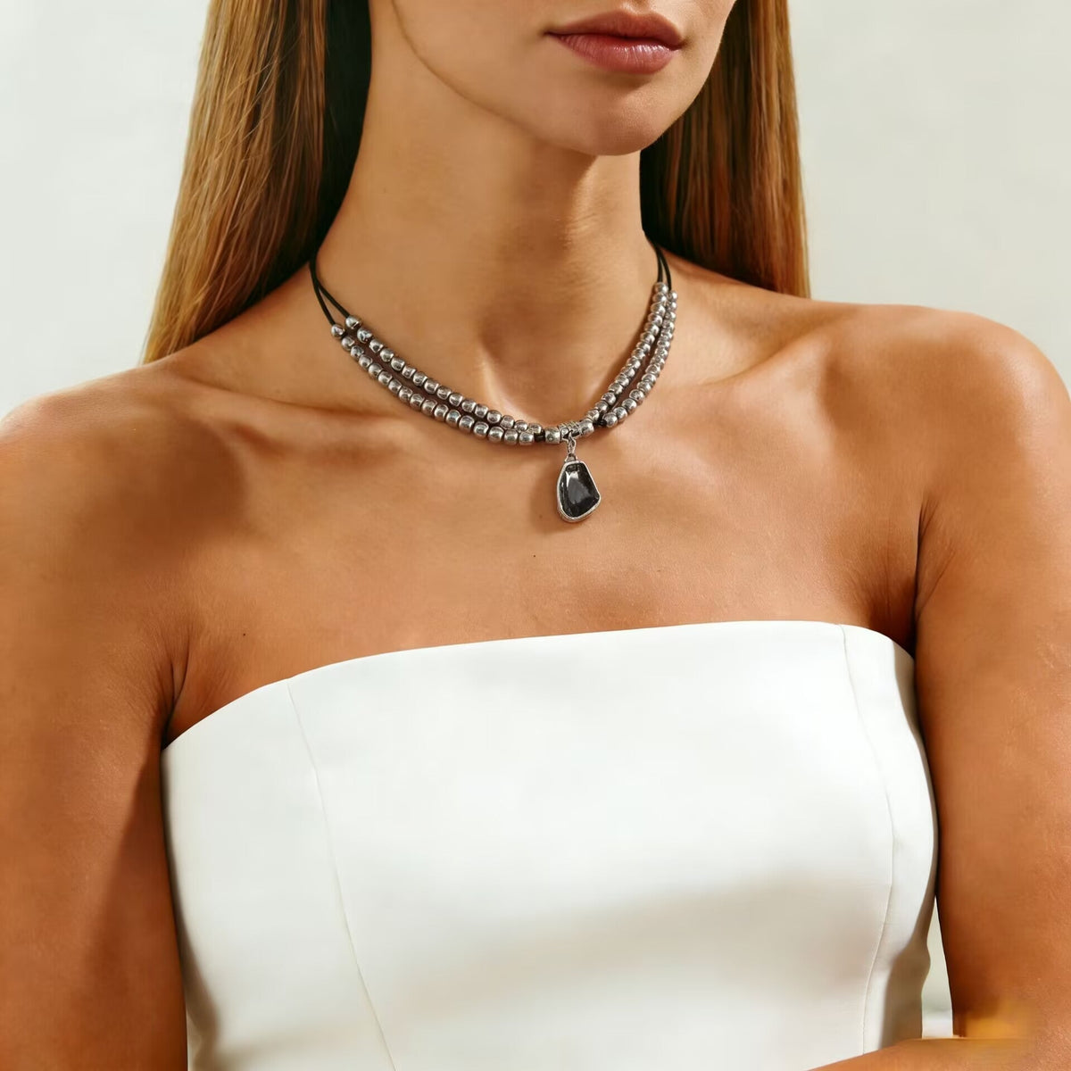 Luxury Irregular Acrylic Black Diamond Pendant Necklace &amp; Bracelet Set Women Autumn Winter