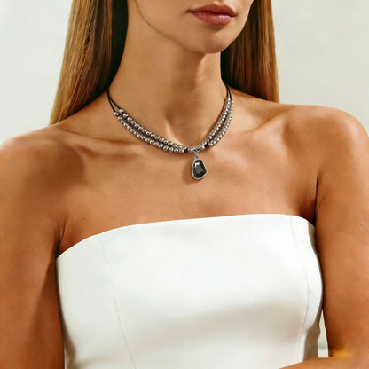Luxury Irregular Acrylic Black Diamond Pendant Necklace &amp; Bracelet Set Women Autumn Winter