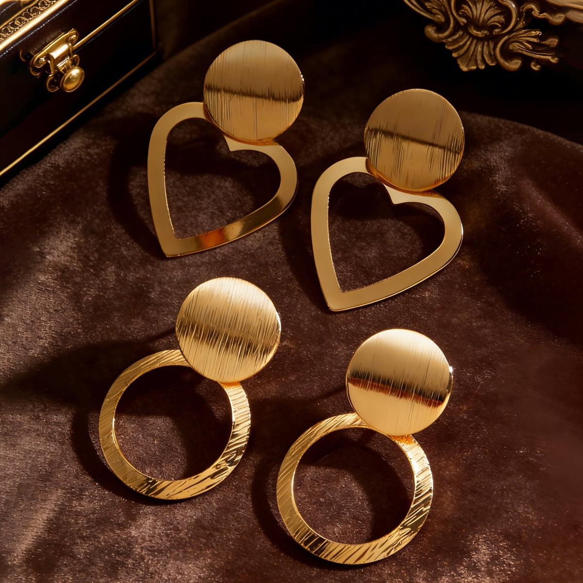 Creative Circle Heart Geometric Pendant Necklace &amp; Earrings Elegant Jewelry Set