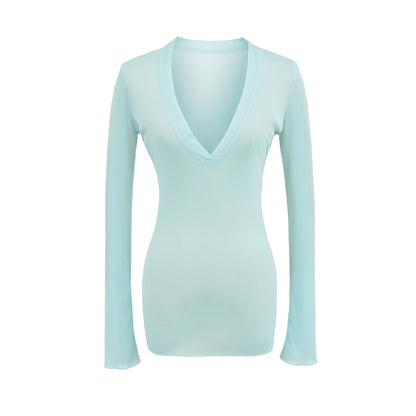 Deep V Neck Sheer T-Shirt