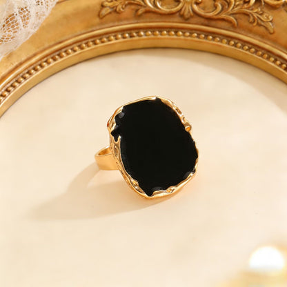 Vintage Irregular Square Red Black Glazed Ring &amp; Earrings Set Women Jewelry