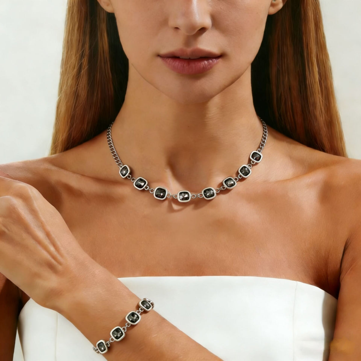 Luxury Irregular Acrylic Black Diamond Pendant Necklace &amp; Bracelet Set Women Autumn Winter