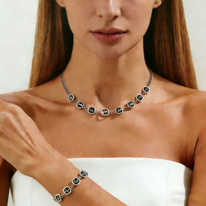 Luxury Irregular Acrylic Black Diamond Pendant Necklace &amp; Bracelet Set Women Autumn Winter