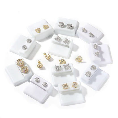 Hip Hop diamond-encrusted 925 silver stud earrings