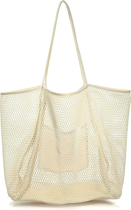 Large Capacity Ladies Beach Bag - Hollow Mesh Tote for Outdoor Travel &amp; Storage