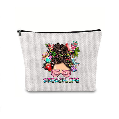Linen printed cosmetic bag, cosmetic lipstick storage bag, small simple zipper evening clutch bag,