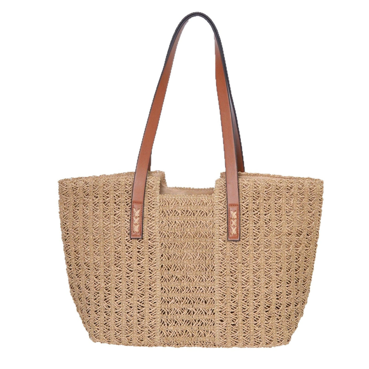 Patchwork Woven Shoulder Bag – Oversized Beach Vacation Tote, Women&